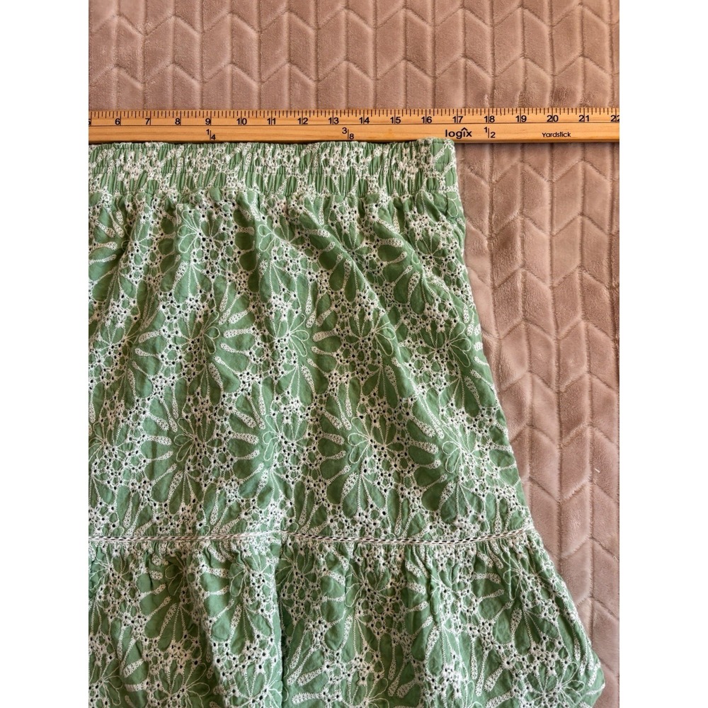 LOFT Eyelet Mini Skirt Green L Scalloped Ruffle Hem Cottagecore Boho - Picture 8 of 8